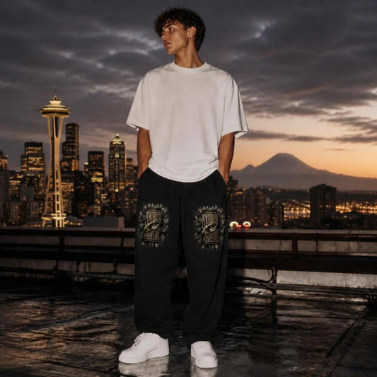 Penthouse Perspective Sweatpants worn in Seattle at dusk