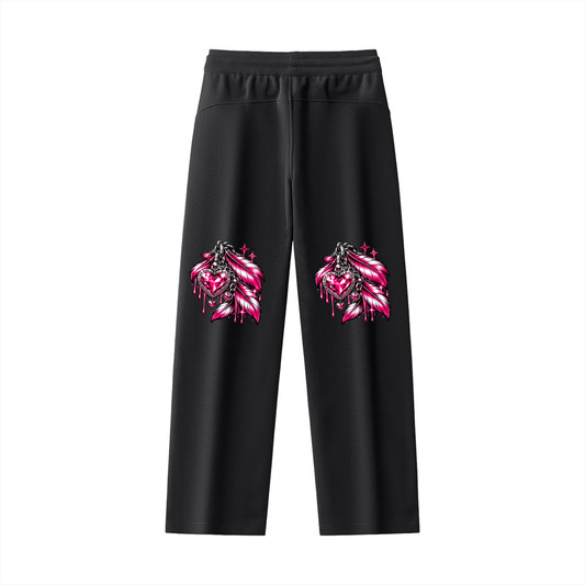 Never Caged Straight-Leg Sweatpants – Black & Pink Y2K Dove Graphic