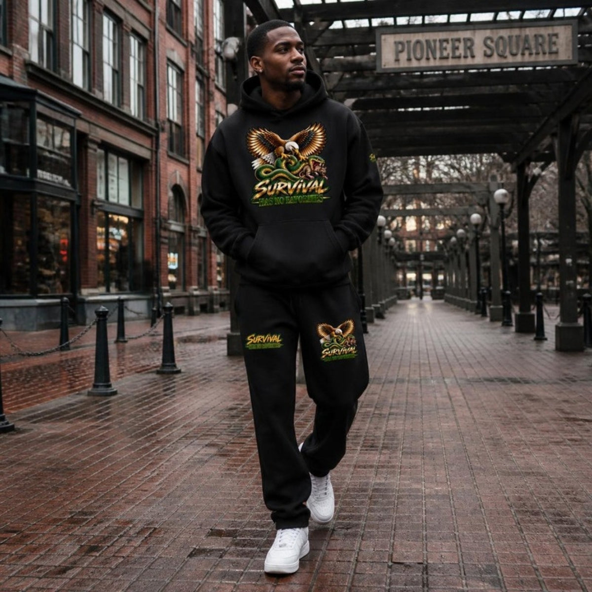 Survival Has No Favorites Uniform – full outfit in Pioneer Square, Seattle