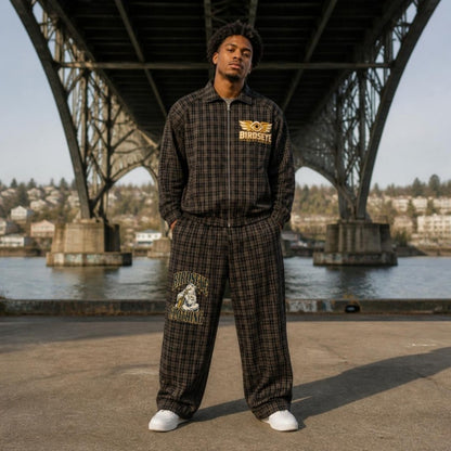 Birdseye Plaid Uniform – Pants, full outfit under the Fremont Bridge