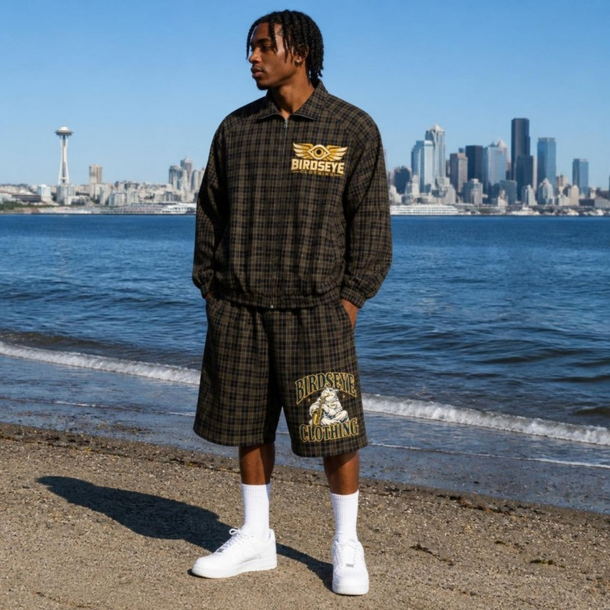 Birdseye Plaid Uniform – Shorts, full outfit at Alki Beach