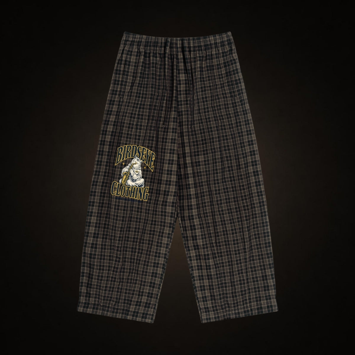 Birdseye Plaid Wide-Leg Pants