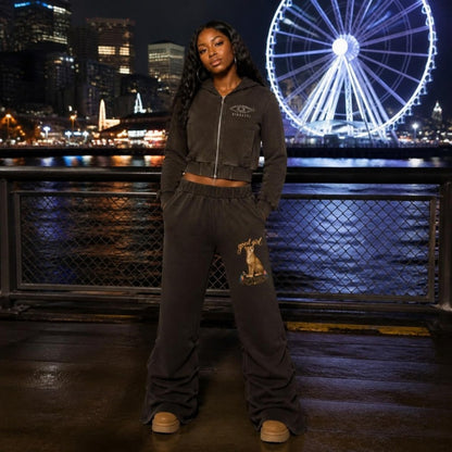 Good Girl Cheetah Uniform – full outfit on the Seattle waterfront
