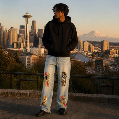 Night Owl Patch Denim on model