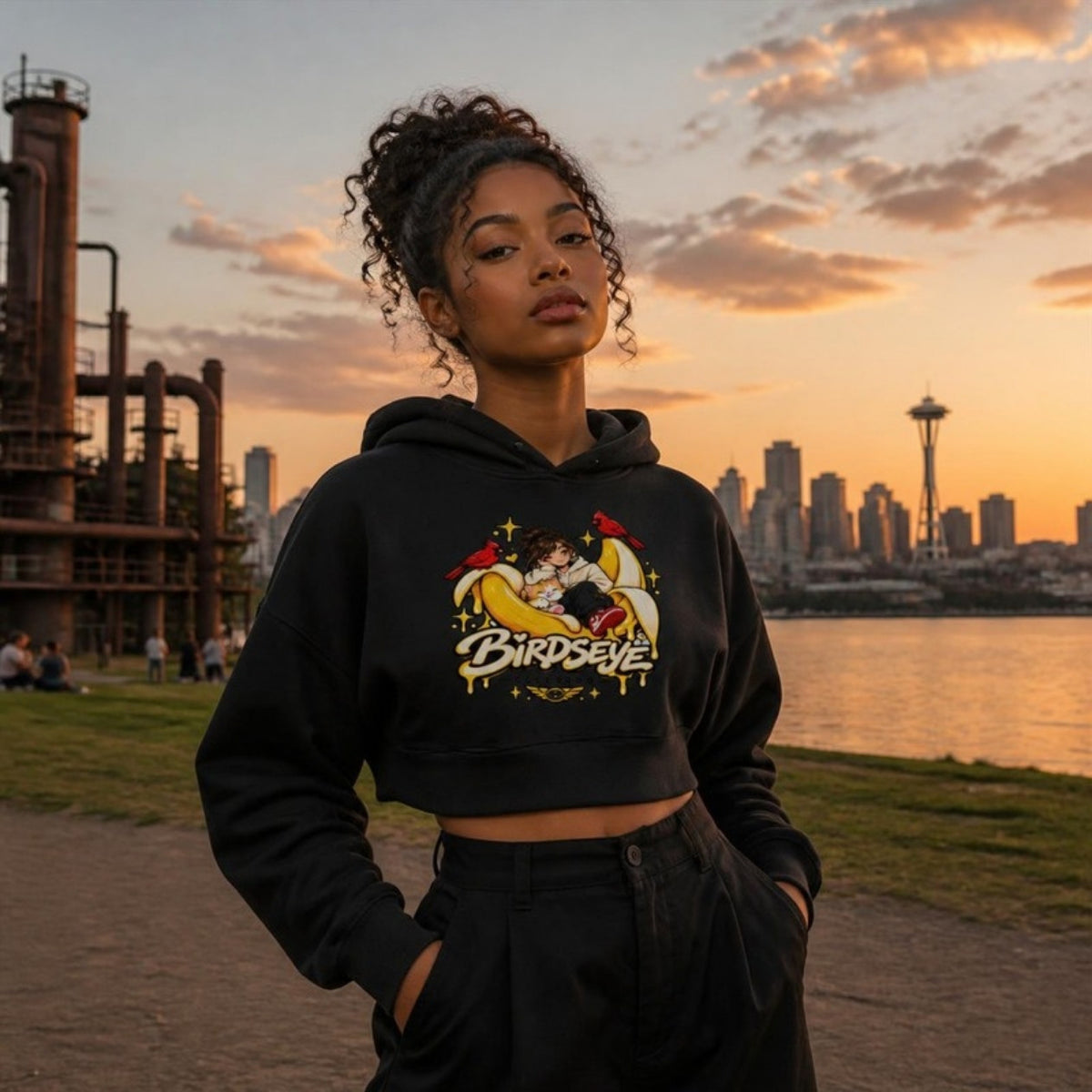 Birdseye Moonrise Cropped Hoodie on model