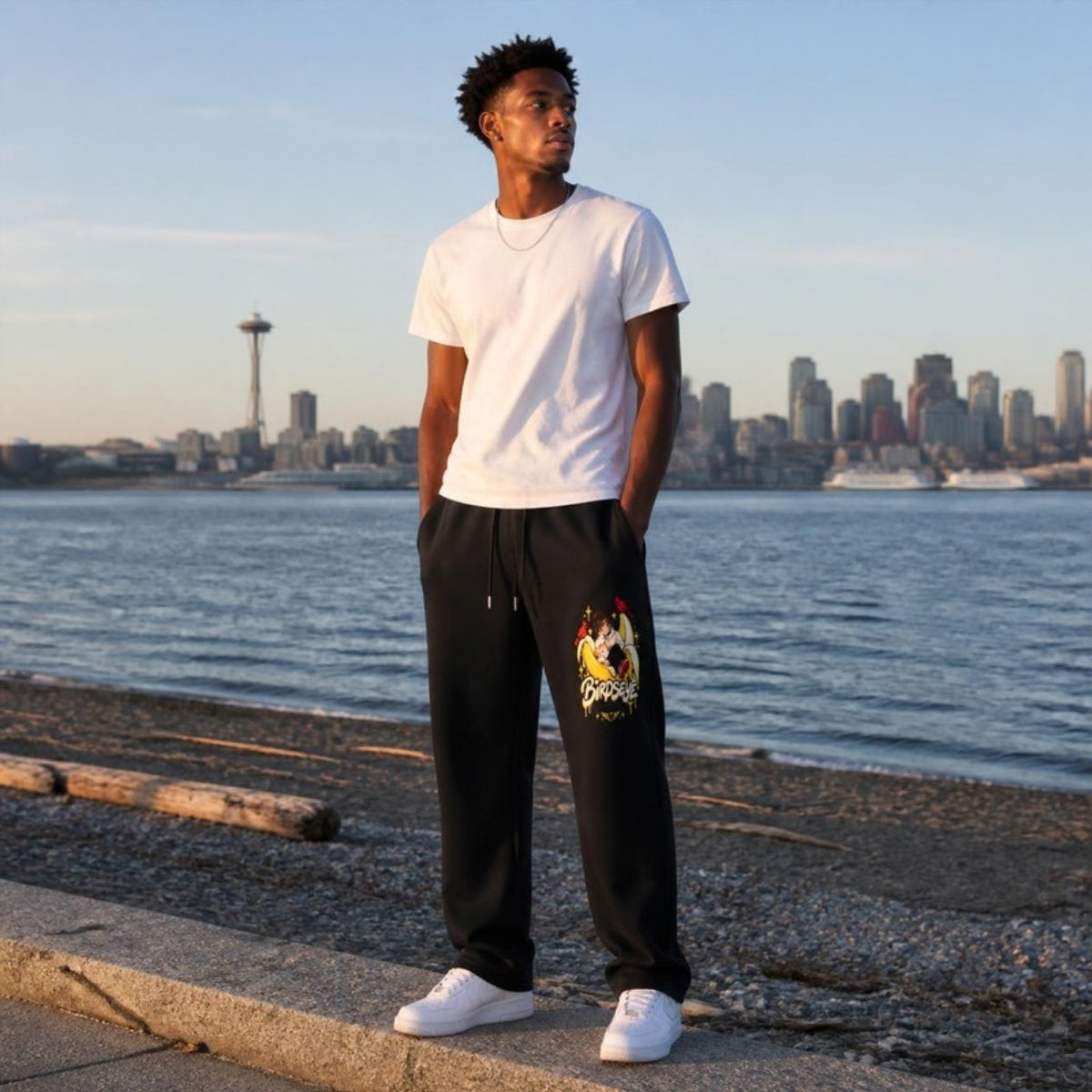 Fire Bird Straight-Leg Sweats on model