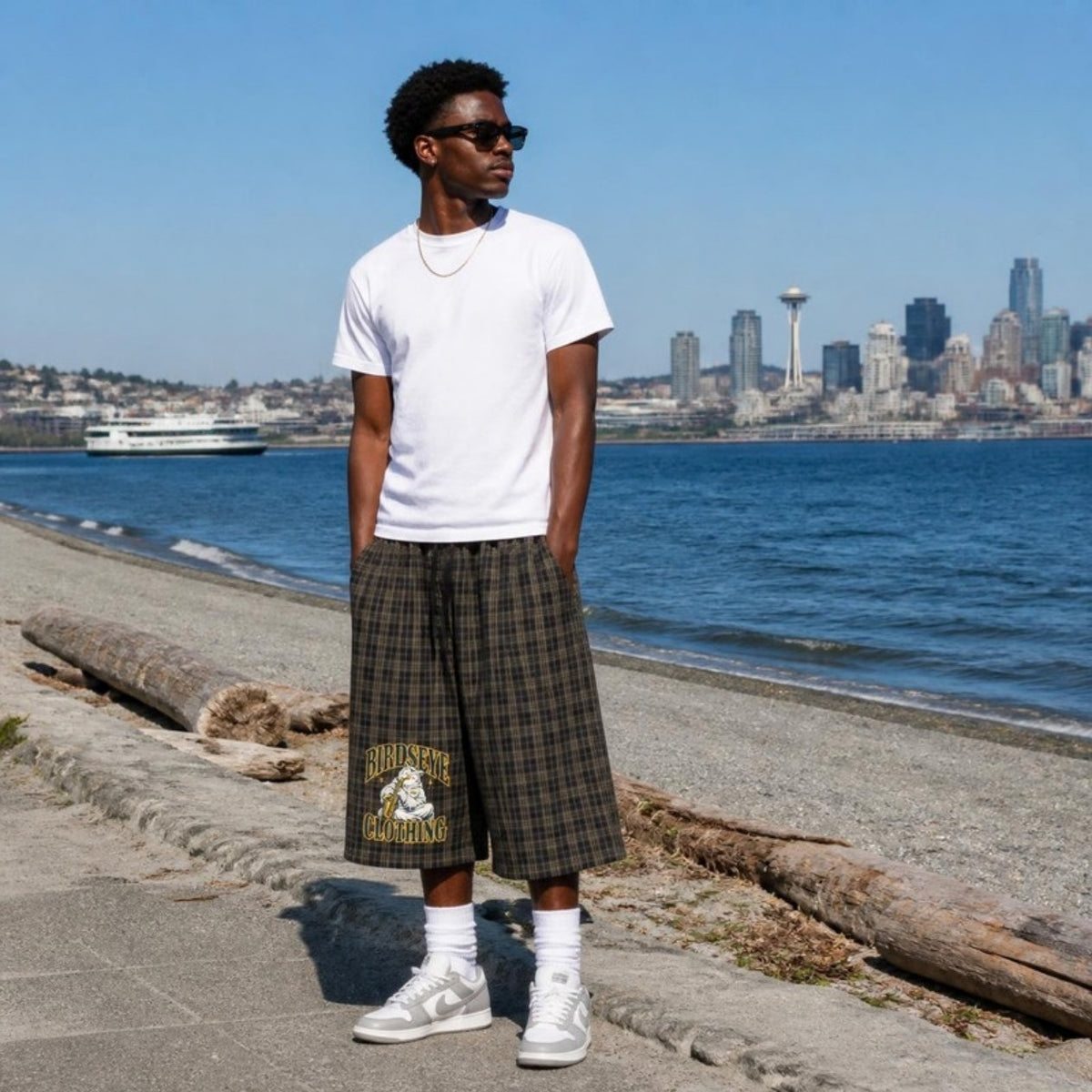 Birdseye Plaid Shorts on model
