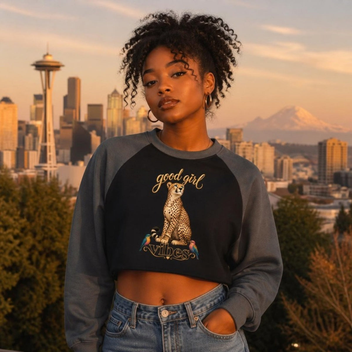 Good Girl Vibes Crop Raglan on model