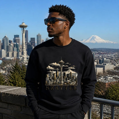 Seattle Skyline Crewneck on model