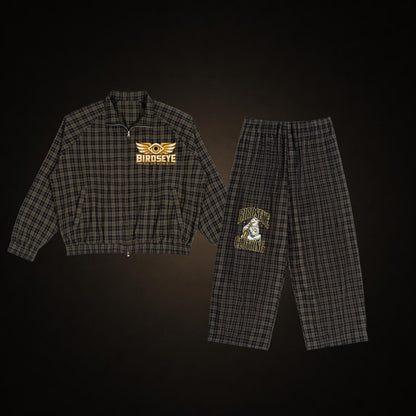Uniform set: Birdseye Plaid Track Jacket and Birdseye Plaid Wide-Leg Pants