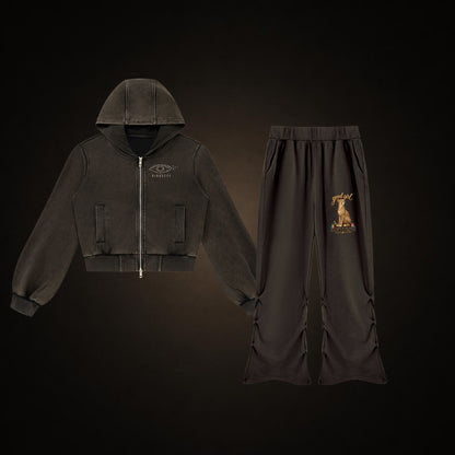Uniform set: Good Girl Cheetah Zip Hoodie and Good Girl Vibes Ruched Sweatpants