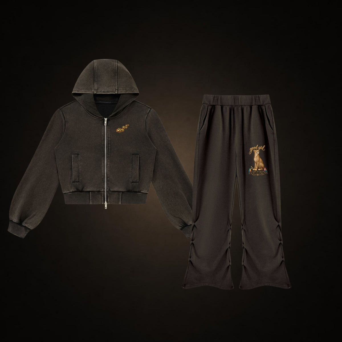 Uniform set: Good Girl Vibes Zip Hoodie and Good Girl Vibes Ruched Sweatpants