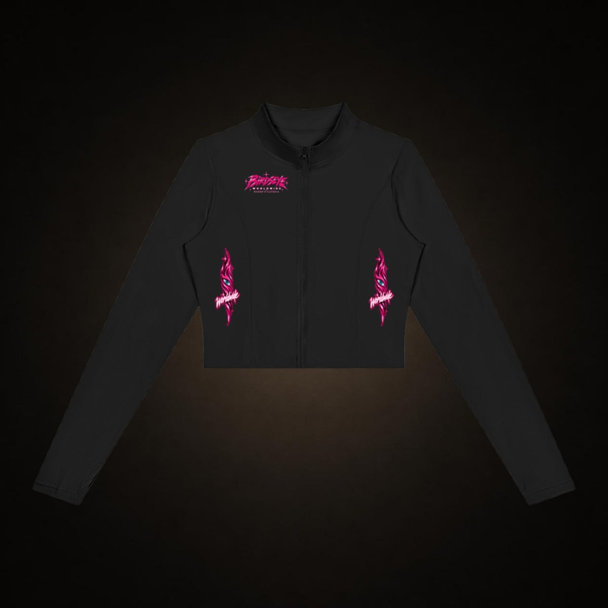 Birdseye Pink Star Crop Jacket in black