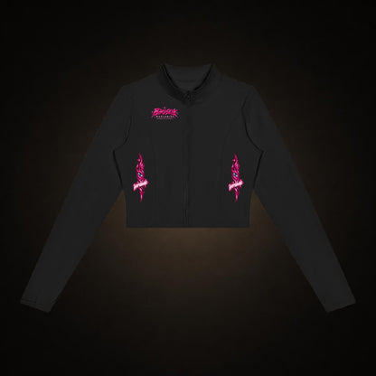 Birdseye Pink Star Crop Jacket in black