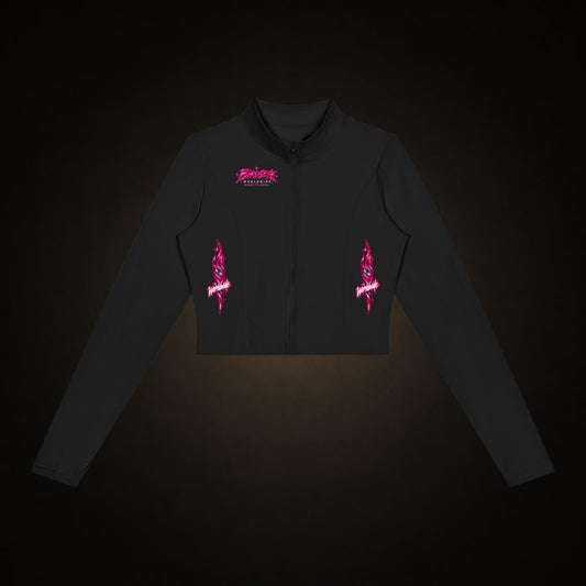 Birdseye Pink Star Crop Jacket in black
