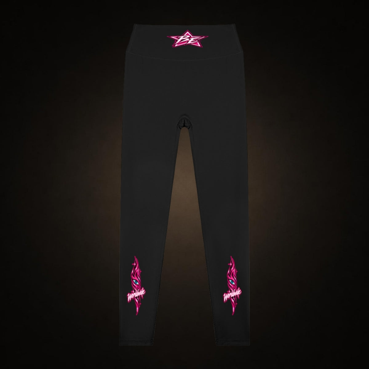 Birdseye Pink Star Leggings in black