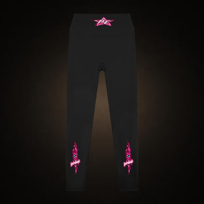Birdseye Pink Star Leggings in black