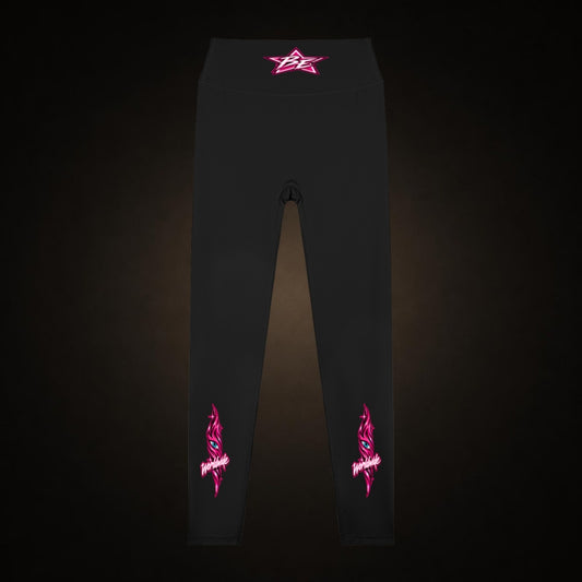 Birdseye Pink Star Leggings in black