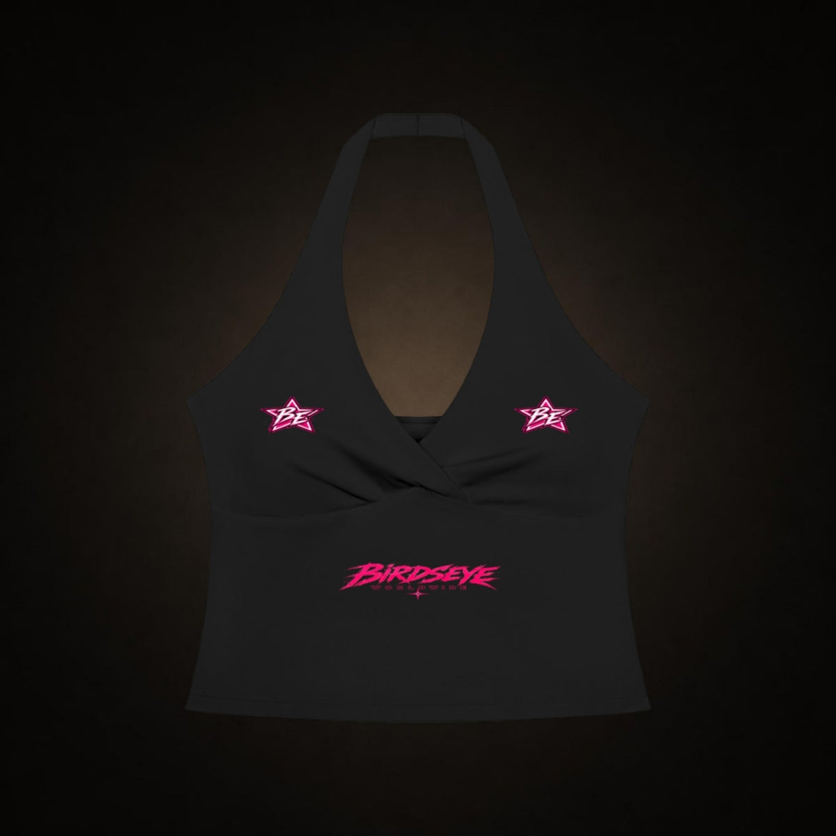 Birdseye Pink Star Halter Tank in black