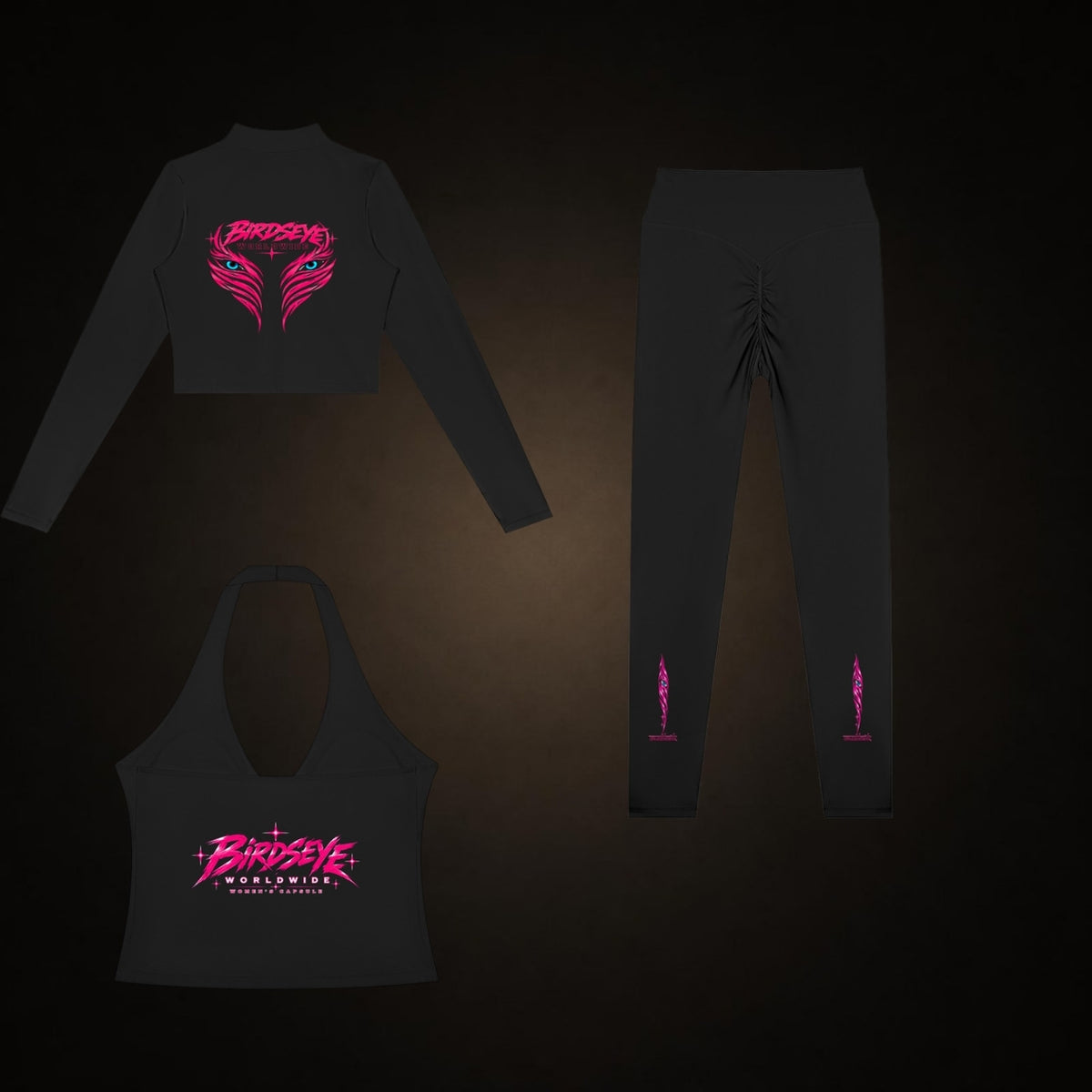 Pink Star Uniform – back view of jacket, halter tank and leggings