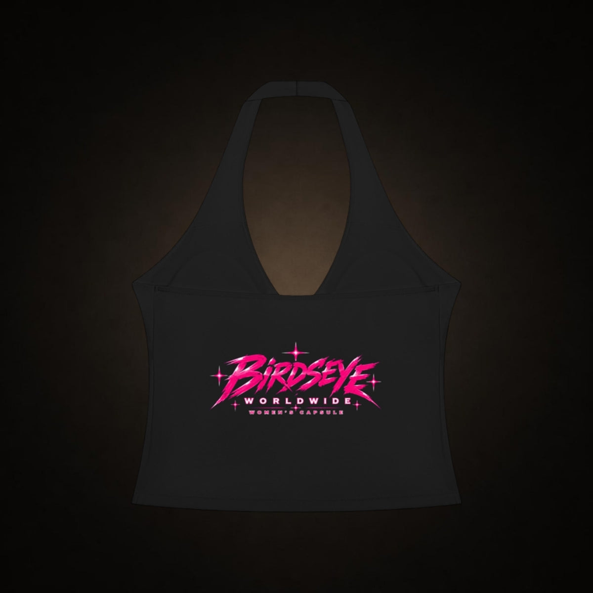 Birdseye Pink Star Halter Tank back logo