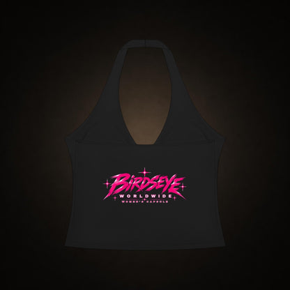 Birdseye Pink Star Halter Tank back logo