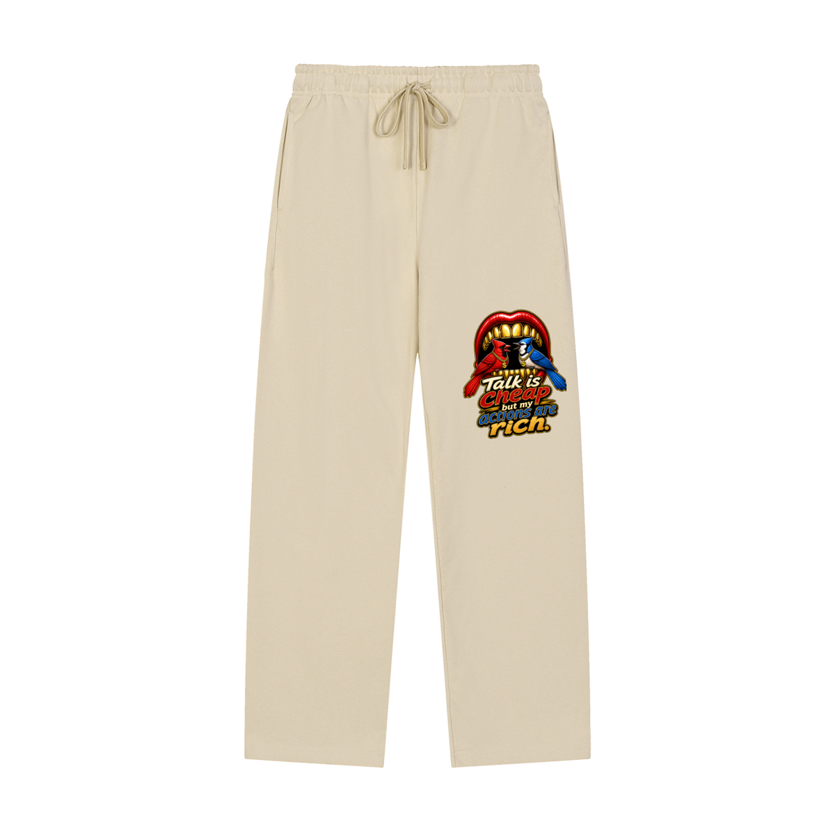 Talk Is Cheap Straight-Leg Sweatpants – Gold Grill Cardinal & Blue Jay Graphic