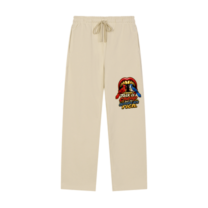 Talk Is Cheap Straight-Leg Sweatpants – Gold Grill Cardinal & Blue Jay Graphic