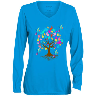 34 Love Tree  Ladies' Moisture-Wicking Long Sleeve V-Neck Tee