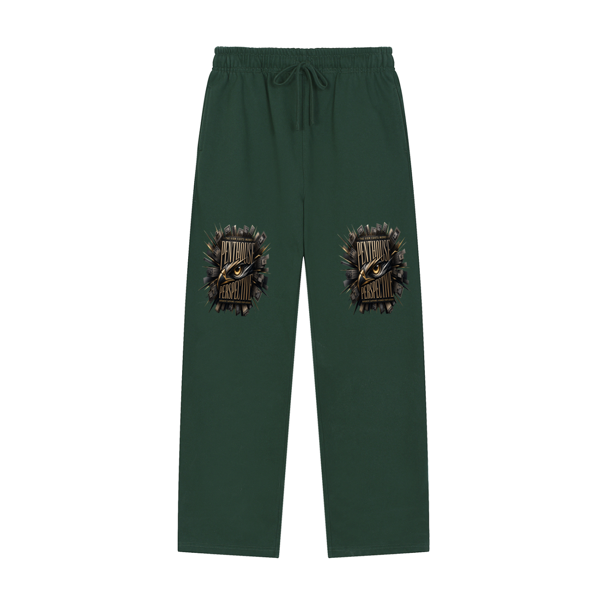 Penthouse Perspective Straight-Leg Sweatpants – Gold Eagle Eye Graphic