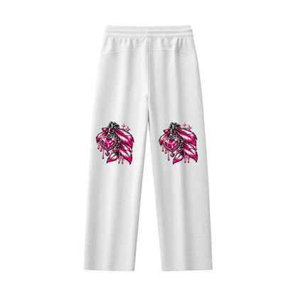 Never Caged Straight-Leg Sweatpants – Black & Pink Y2K Dove Graphic