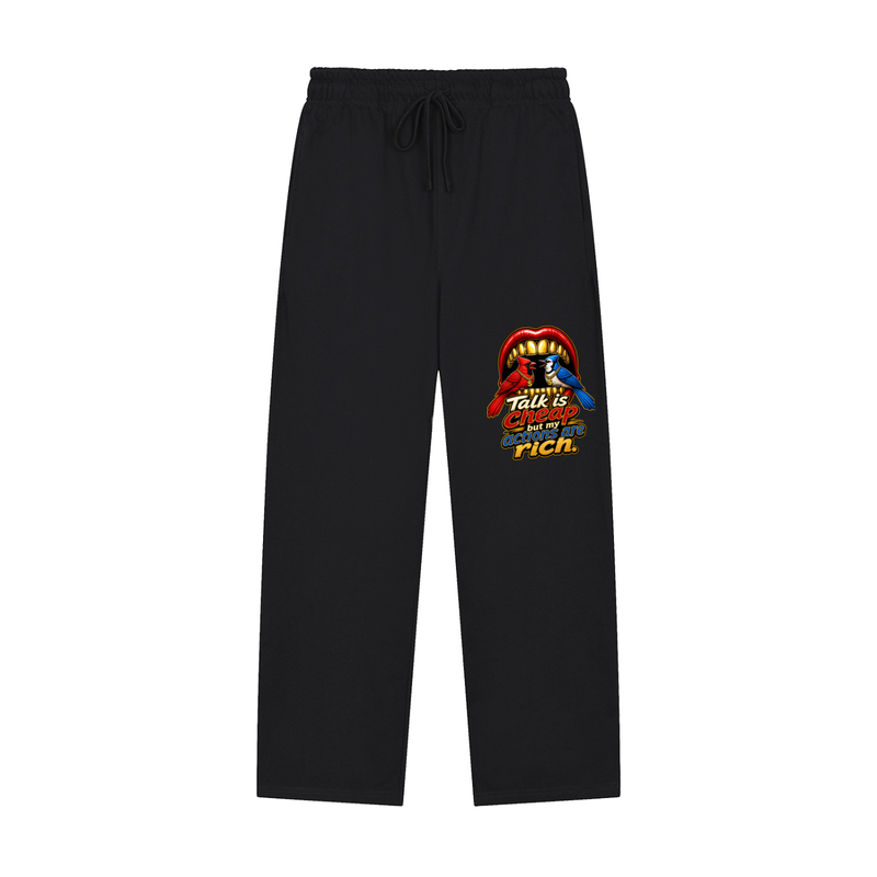 Talk Is Cheap Straight-Leg Sweatpants – Gold Grill Cardinal & Blue Jay Graphic
