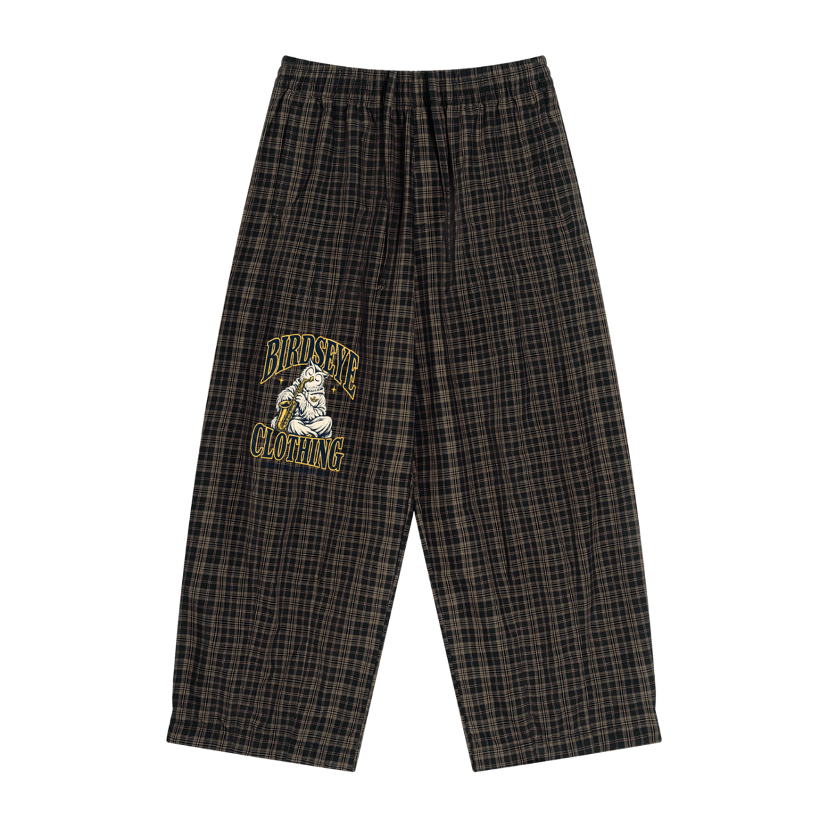 Birdseye Plaid Wide-Leg Pants