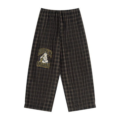 Birdseye Plaid Wide-Leg Pants