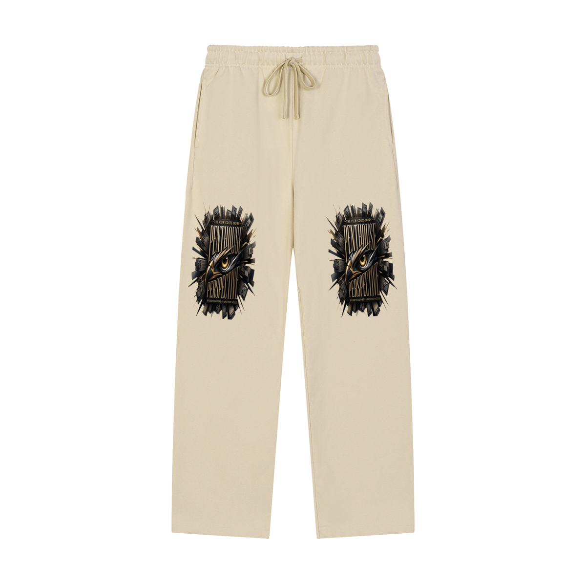 Penthouse Perspective Straight-Leg Sweatpants – Cream – Gold Eagle Eye Graphic