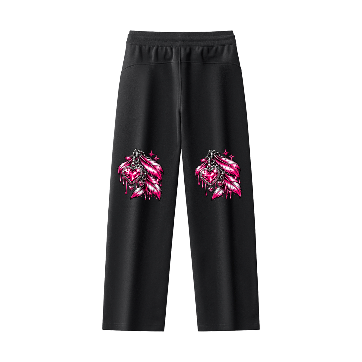 Never Caged Straight-Leg Sweatpants – Black & Pink Y2K Dove Graphic