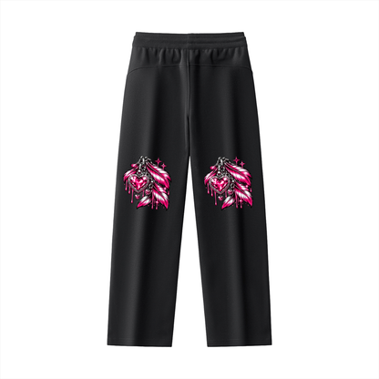 Never Caged Straight-Leg Sweatpants – Black & Pink Y2K Dove Graphic