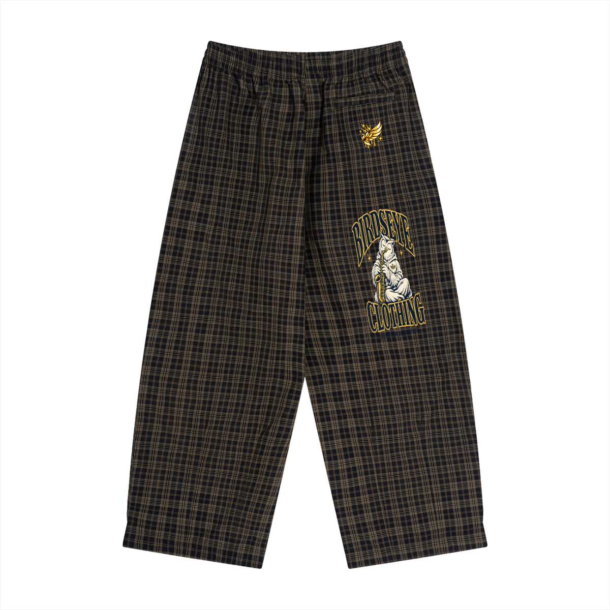 Birdseye Plaid Wide-Leg Pants